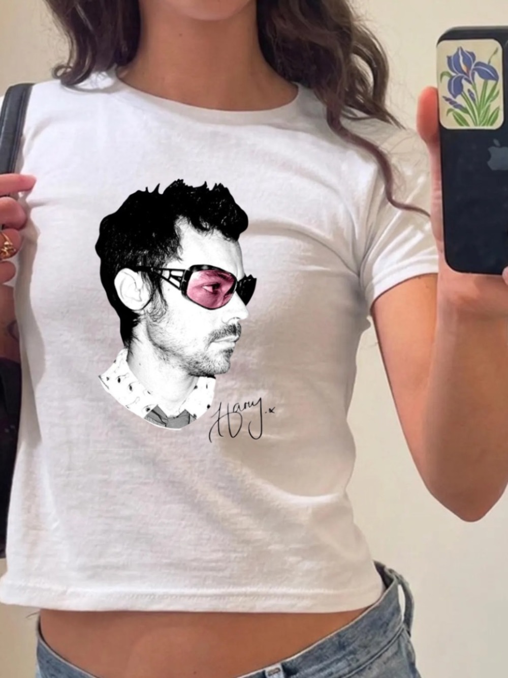Harry Styles Pink Sunglasses Signature Vintage White Baby Tee